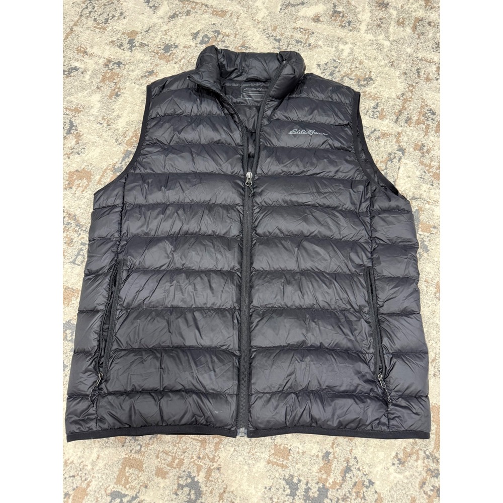Eddie Bauer EB650 Mens Down Puffer Vest Black Quilted Full Zip Size M